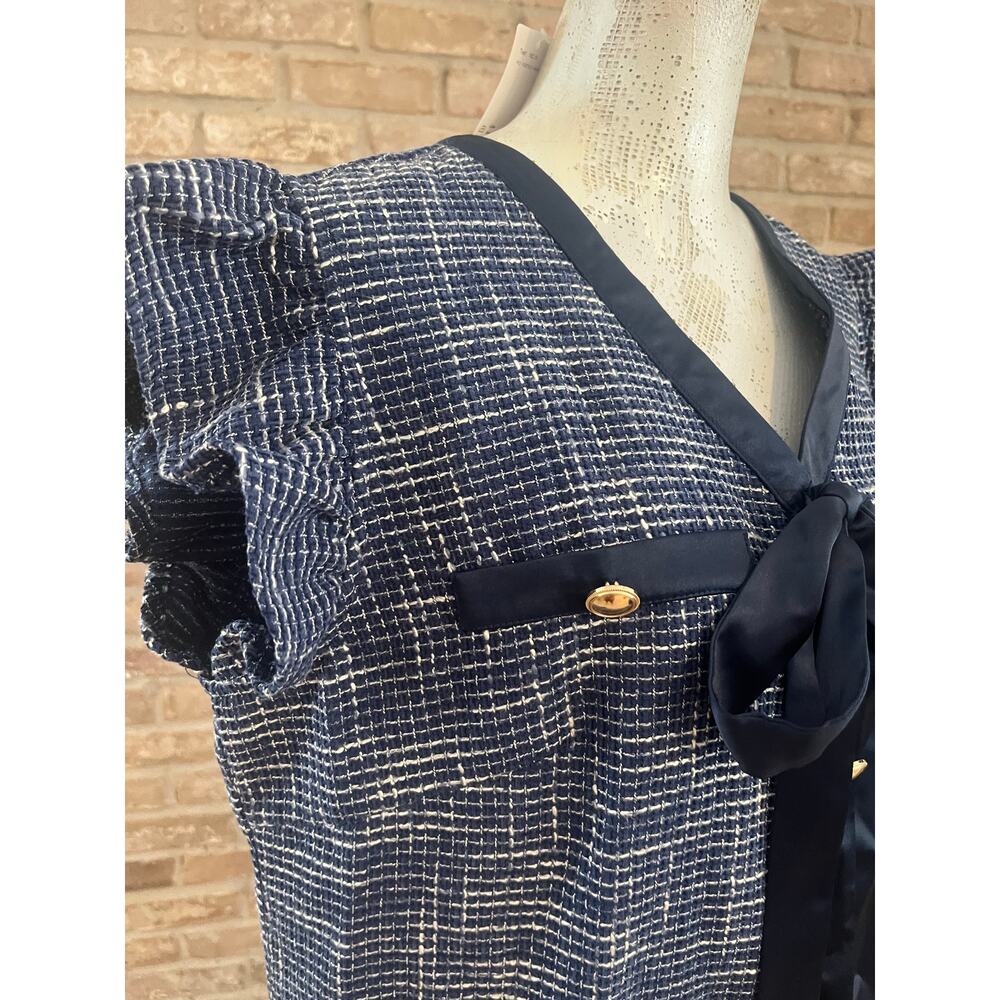 TWEED BOW BUTTON DRESS, NAVY SZ XL NEW W TAGS. Sold out style! 🎉 - Picture 5 of 7